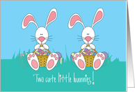 Easter for twins, Two cute little bunnies with Egg Filled Baskets card