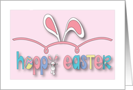 Hand Lettered Hoppy Easter with Bunny Ears and Bunny Hopping card