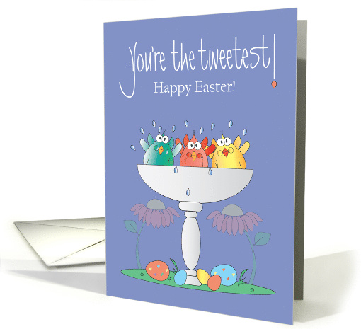 Hand Lettered Tweetest Easter Trio of Birds in Bird Bath... (1410098)