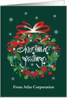 Hand Lettered Business Christmas Greetings Wreath, Custom Name card