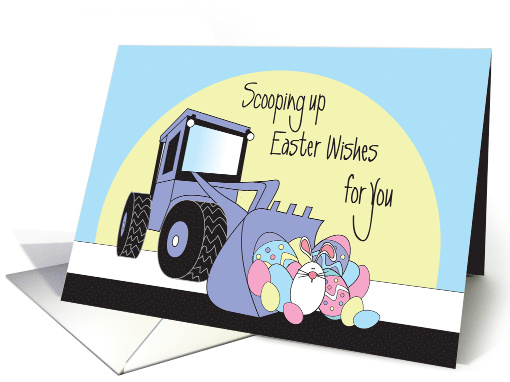 Easter for Boy, Front Loader Scooping Easter Eggs & White Bunny card