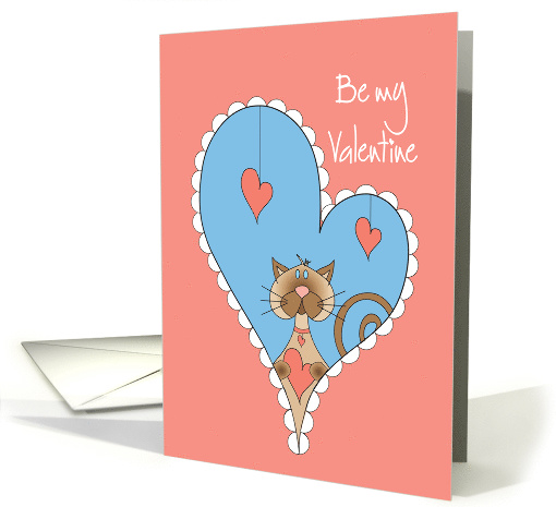 Valentine with Cat, Be My Valentine, Kitty Holding Heart card