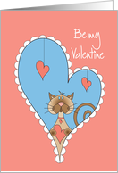 Valentine with Cat, Be My Valentine, Kitty Holding Heart card