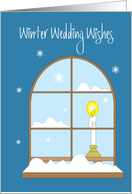 Winter Wedding Wishes, Snow Covered Window & Candle card