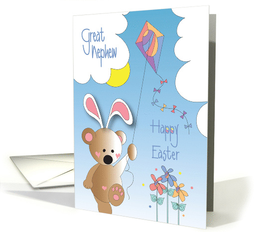 Easter for Great Nephew with Brown Bear in Bunny Ears Flying Kite card
