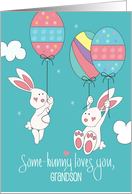 Easter for Grandson Two White Bunnies with Easter Egg Balloons card