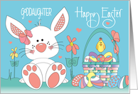 Easter Wishes for Goddaughter White Bunny and Decorated Easter Eggs card