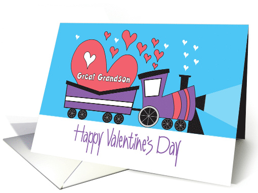 Valentine's Day for Great Grandson, Valentine Train with Hearts card