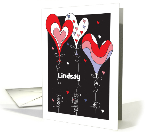 Valentine's Day with Custom Name and Three Heart-Shaped Balloons card