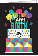 Hand Lettered Stacked Wish Big Birthday Cake Candles and Balloons card