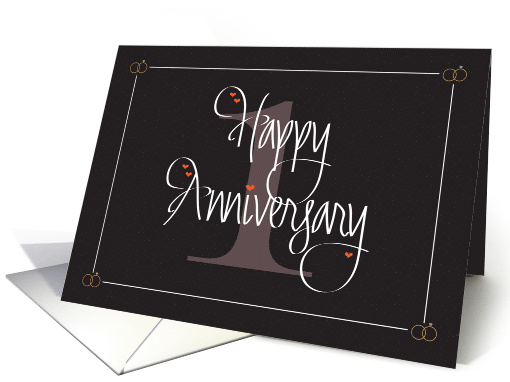 Anniversary for 1st Anniversary, Hand Lettering, Number & Hearts card