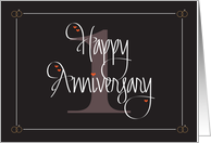 Anniversary for 1st Anniversary, Hand Lettering, Number & Hearts card