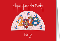 Chinese New Year of Monkey, For Nurse with Fan for 2028 card