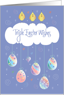 Easter for Triplets, Triple Easter Wishes with Birds and Eggs card