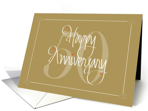 Wedding Anniversary for 50th Anniversary, Hand Lettering & Hearts card