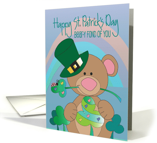 St. Patrick's Day Bear in Green Leprechaun Hat Bear-y Fond of You card