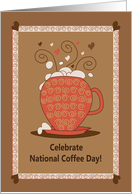 National Coffee Day, Terracotta Cup Filled with Foam & Hearts card