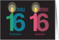 Birthday for 16 Year Old Twins, Boy and Girl Custom Names card