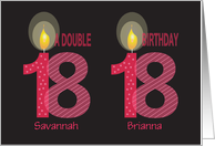 Birthday 18 Year Old Twin Girls with Custom Names & Candles card