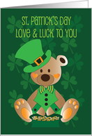 St. Patrick’s Day, Bear in Green Leprechaun Hat with Pot of Gold card