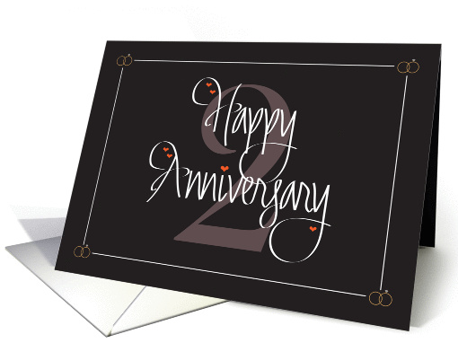 2nd Wedding Anniversary, With Large Two, Hearts & Calligraphy card