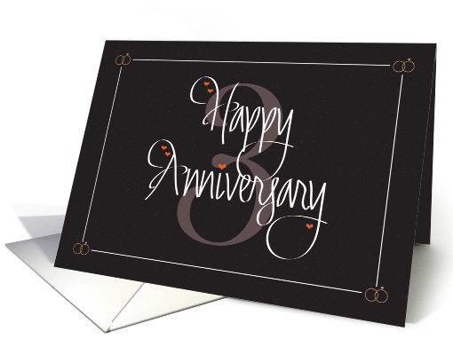 Hand Lettered 3rd Wedding Anniversary, With Large Three, Hearts card
