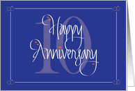 Hand Lettered 10th Wedding Anniversary, With Large Ten & Hearts card