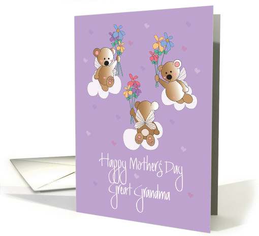 Mother's Day for Great Grandma, Trio of Angelic Bears & Flowers card