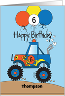 Hand Lettered Monster Truck Birthday for 6 Year Old with Custom Name card