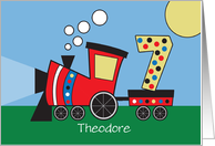 Birthday for 7 Year Old, Train Engine, Large Number 7 & Custom Name card