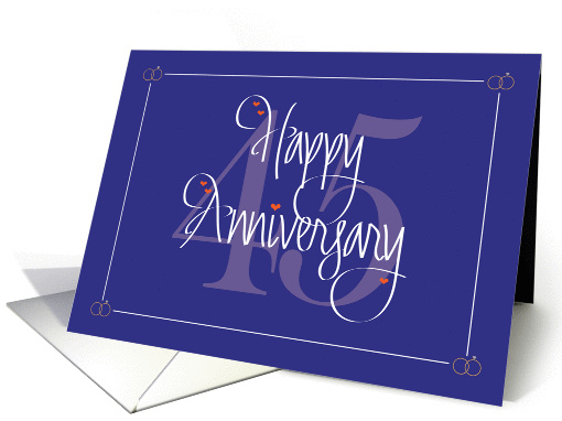 45th Wedding Anniversary, Hand Lettering, Large 45 & Hearts card