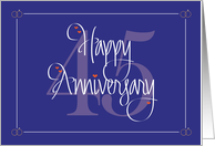 45th Wedding Anniversary, Hand Lettering, Large 45 & Hearts card