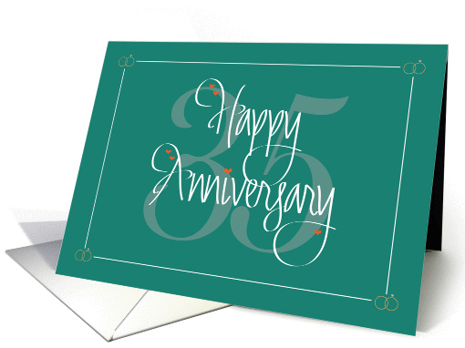 35th Wedding Anniversary, Hand Lettering, Large 35 & Hearts card