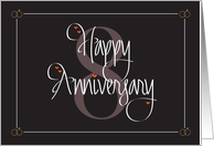 8th Wedding Anniversary, Hand Lettering, Large 8 & Hearts card