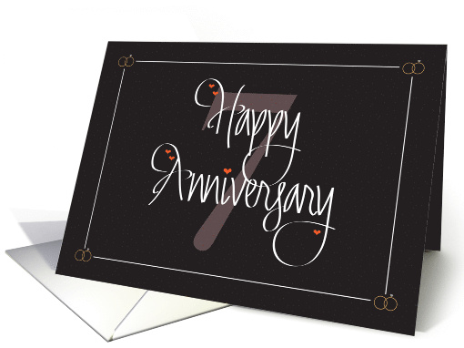 7th Wedding Anniversary, Hand Lettering, Large 7 & Hearts card