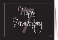 7th Wedding Anniversary, Hand Lettering, Large 7 & Hearts card