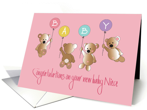 Congratulations on New Niece, Four Bears and Balloons card (1419592)