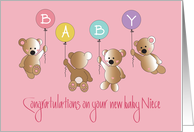 Congratulations on New Niece, Four Bears and Balloons card