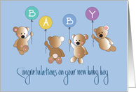 Congratulations on New Baby Boy, Four Bears and Balloons card