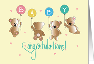 Congratulations on New Baby with Four Bears and Baby Balloons card