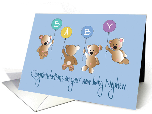 Congratulations on New Baby Nephew, Four Bears & Balloons card