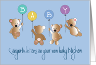 Congratulations on New Baby Nephew, Four Bears & Balloons card