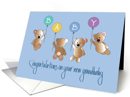 Congratulations on New Grandson, Four Bears & Balloons card (1420240)