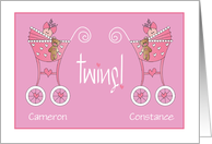 New Baby Girls Congratulations Pink Strollers with Custom Names card