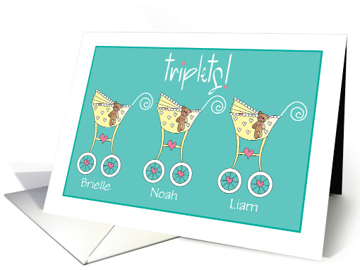 New Baby Triplet Congratulations Yellow Strollers with... (1420250)
