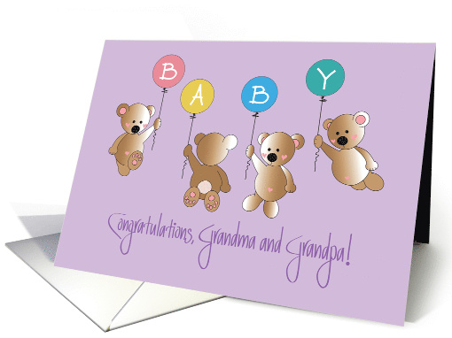 Becoming a Grandma & Grandpa, Four Bears with Balloons card (1420528)