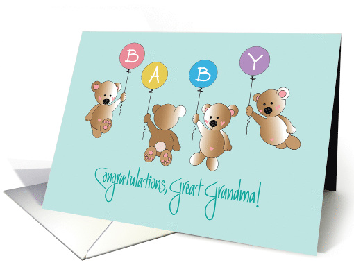 Becoming a Great Grandma, Four Floating Bears with Balloons card