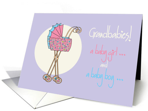 Becoming a Grandma to Boy & GIrl Twins, with Colorful Strollers card