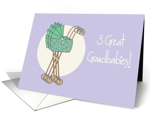 Becoming Great Grandparents to Triplets, 3 Mint Green Strollers card