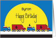 Birthday for 6 Year Old Boy, Truck Convoy with Custom Name card